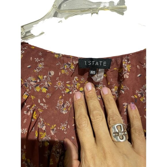 1.State Women's Long Sleeve Ruffled Floral Print Peasant Boho Top Red Size XS - Picture 5 of 5